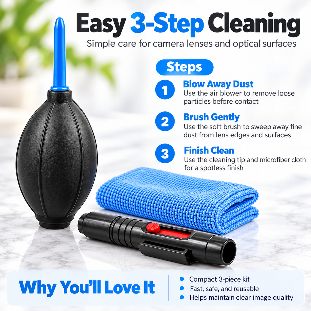 3-in-1 Camera Lens Cleaning Kit Blower Brush Pen and Cloth
