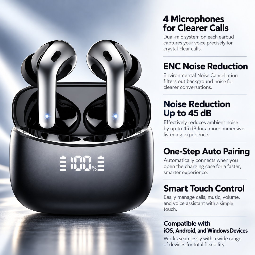 Waterproof Bluetooth Earbuds Noise Cancelling with Charging Case