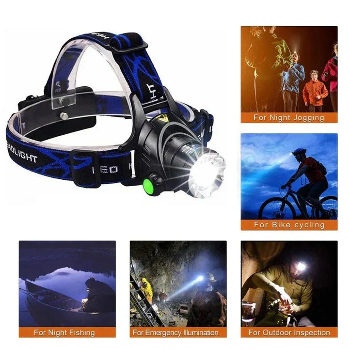 Rechargeable Waterproof LED Headlamp with Zoom Focus Function