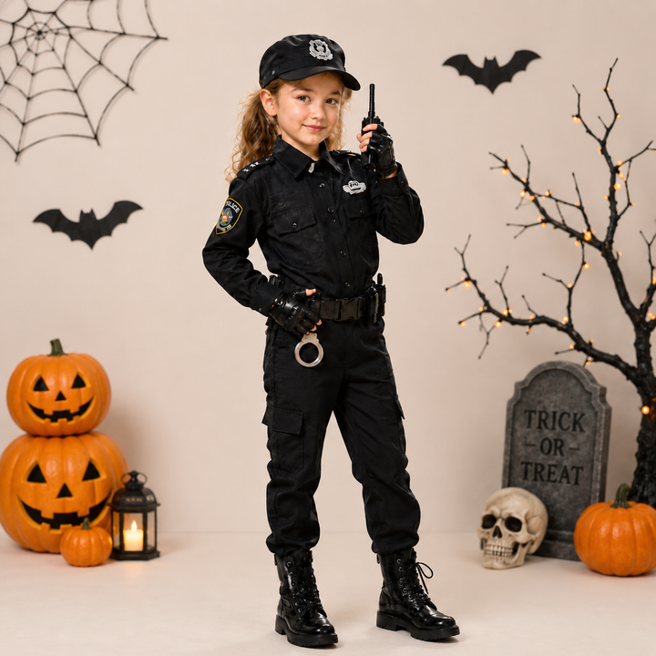 Kids Police Officer Costume Boys Girls Roleplay Dress Up