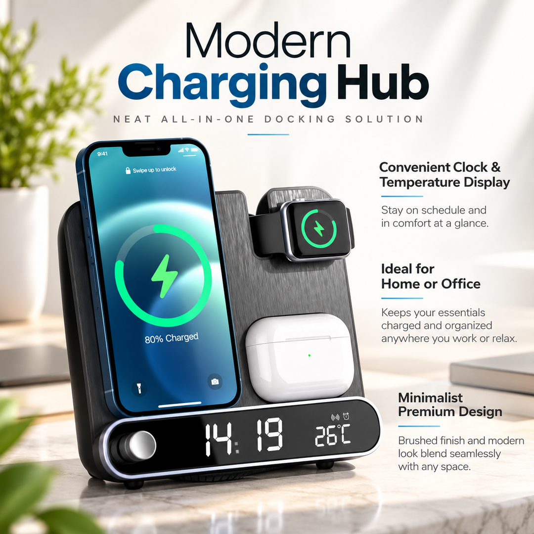 3 in 1 Wireless Charger Alarm Clock Fast Charging Station Phone