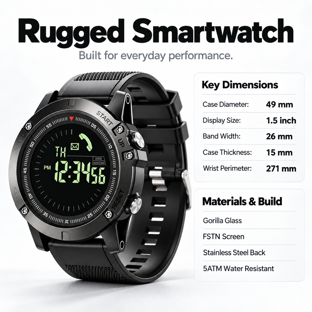 Tactical Smart Watch Fitness Tracker Pedometer Sports Watch