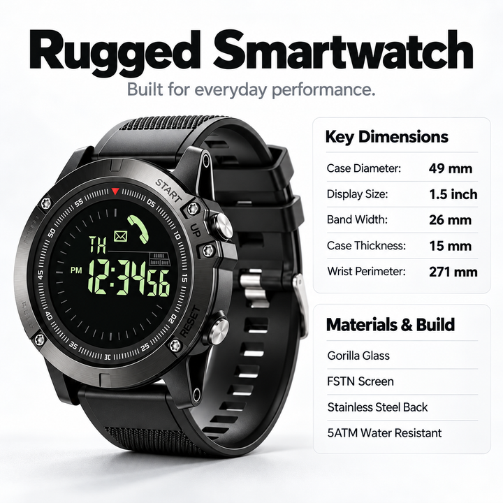 Tactical Smart Watch Fitness Tracker Pedometer Sports Watch