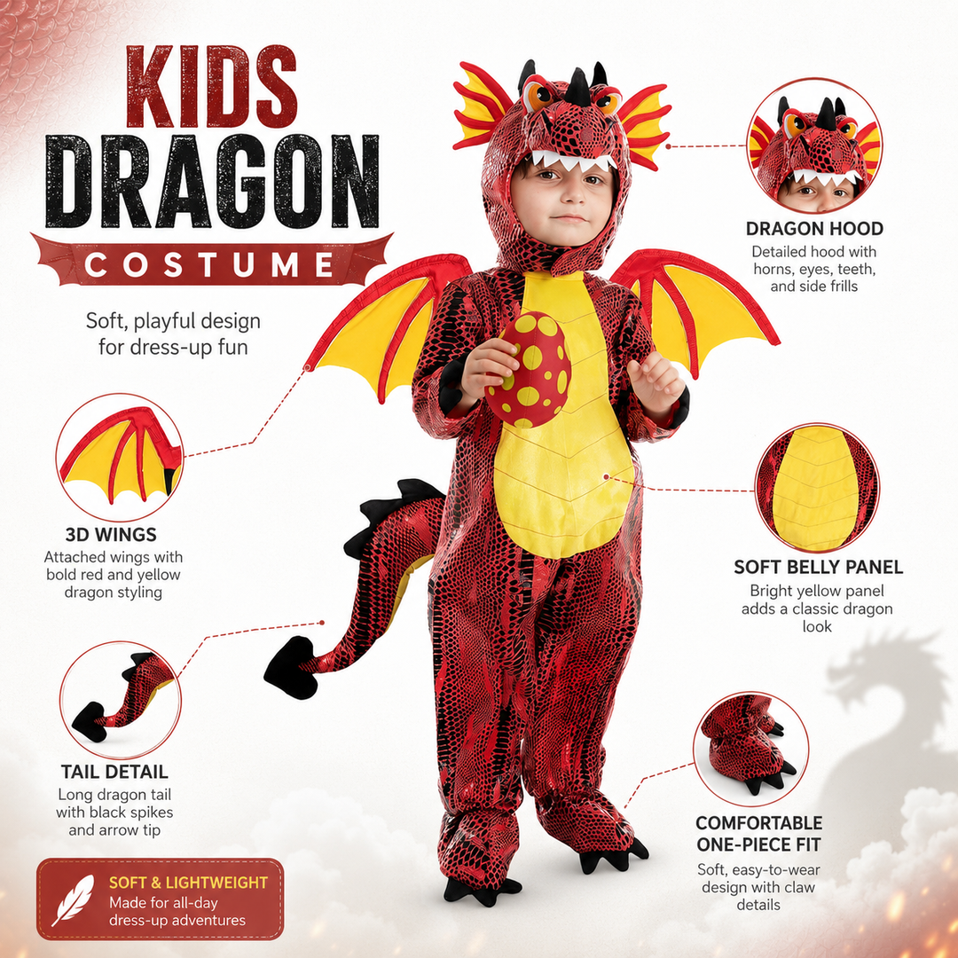 Kids Dragon Costume with Wings and Tail Halloween Boys Girls