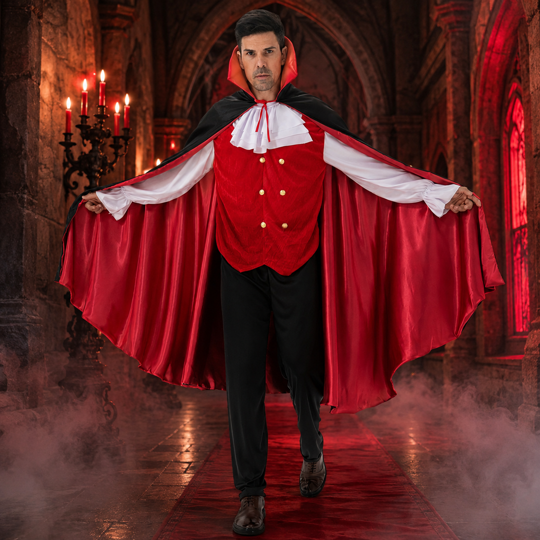 Mens Vampire Cape Costume with Vest and Collar Halloween