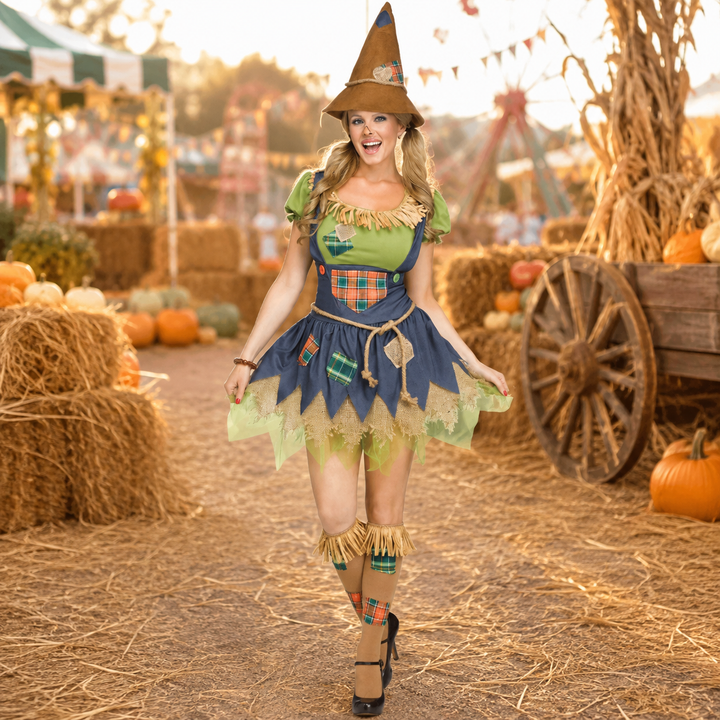 Womens Scary Scarecrow Costume with Hat Halloween