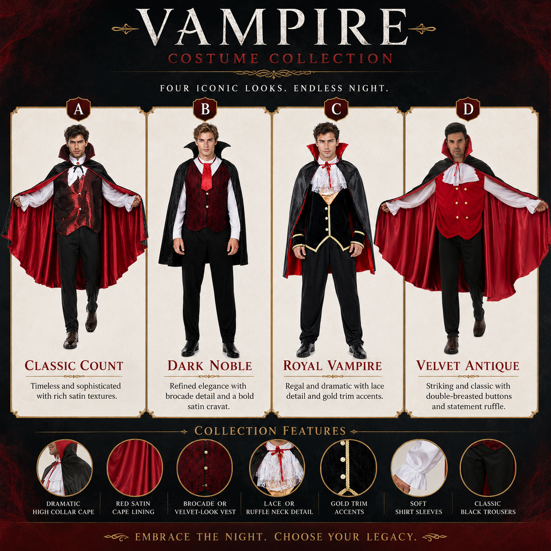 Mens Vampire Cape Costume with Vest and Collar Halloween