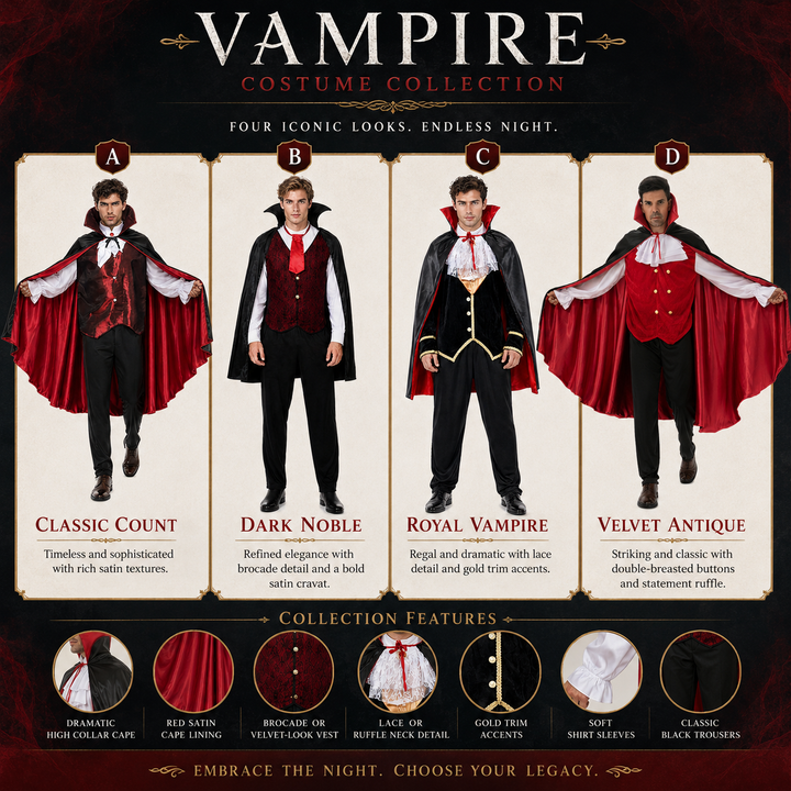 Mens Vampire Cape Costume with Vest and Collar Halloween