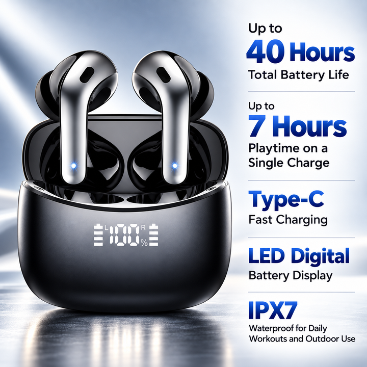 Waterproof Bluetooth Earbuds Noise Cancelling with Charging Case