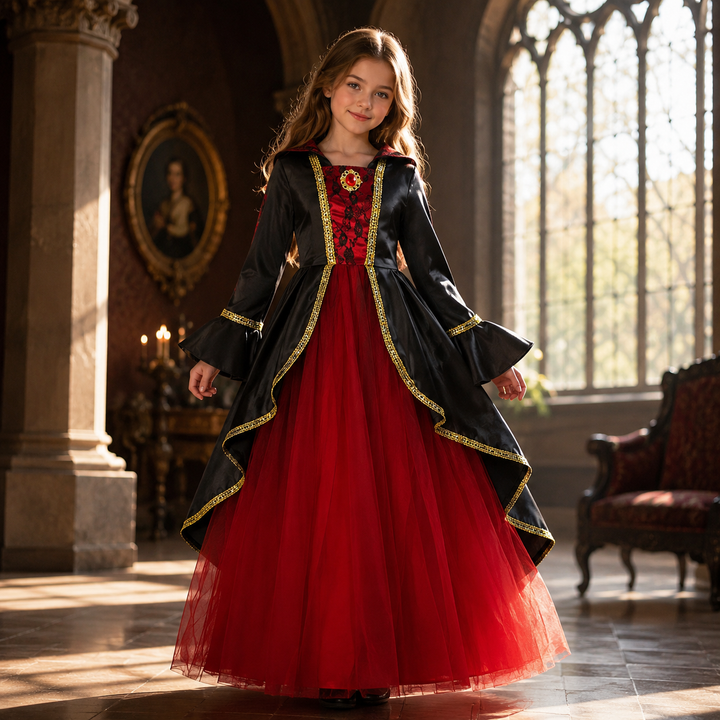 Girls Victorian Vampire Costume Dress with Hat Halloween