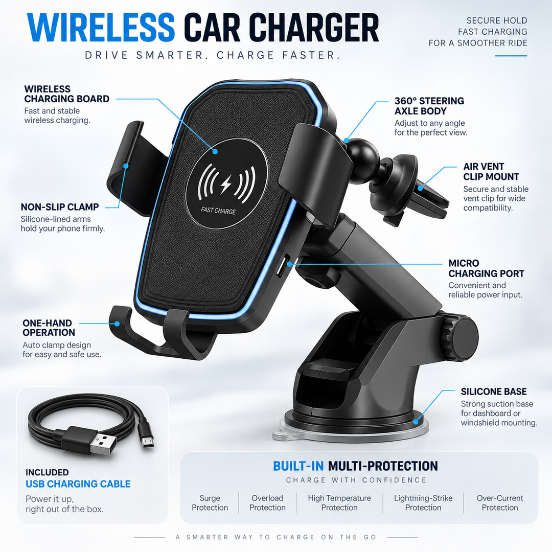 Wireless Phone Car Charger Fast Charging Auto Mount