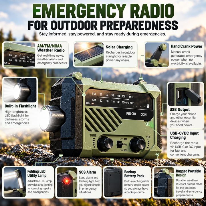 Wind Up Emergency Radio Waterproof Solar Crank AM FM Radio