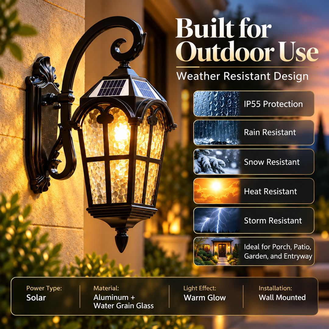 Solar Outdoor Wall Light Waterproof Vintage Lantern Remote