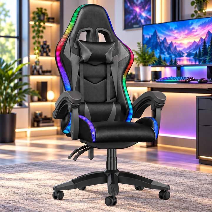 RGB Gaming Chair with LED Lights Reclining Ergonomic Computer Chair