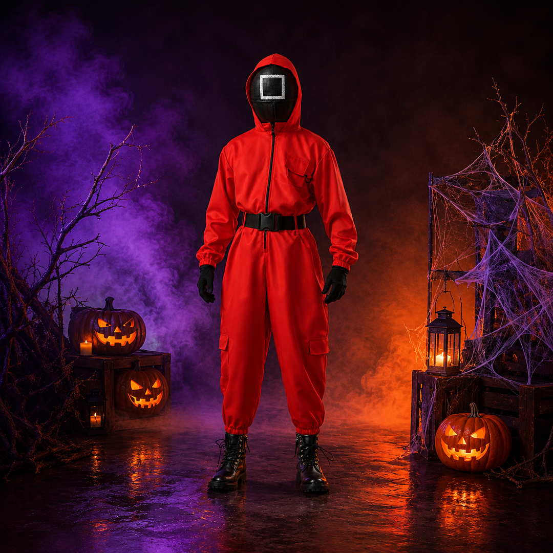 Kids Red Jumpsuit Heist Costume with Mask Halloween Cosplay