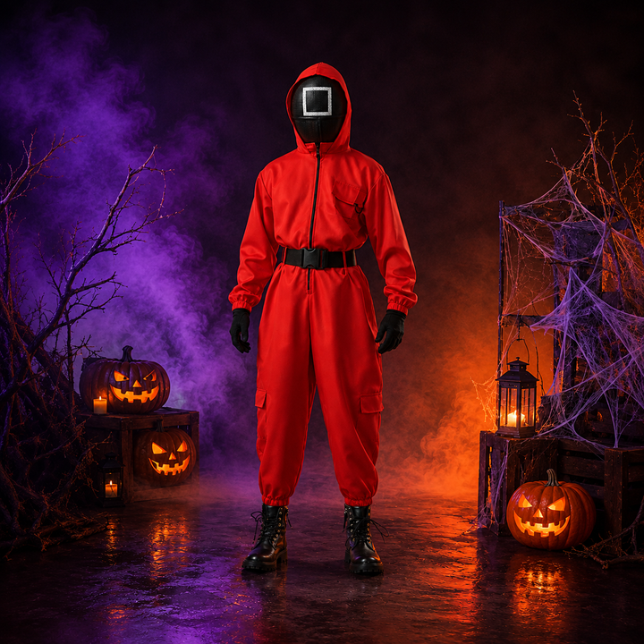 Kids Red Jumpsuit Heist Costume with Mask Halloween Cosplay