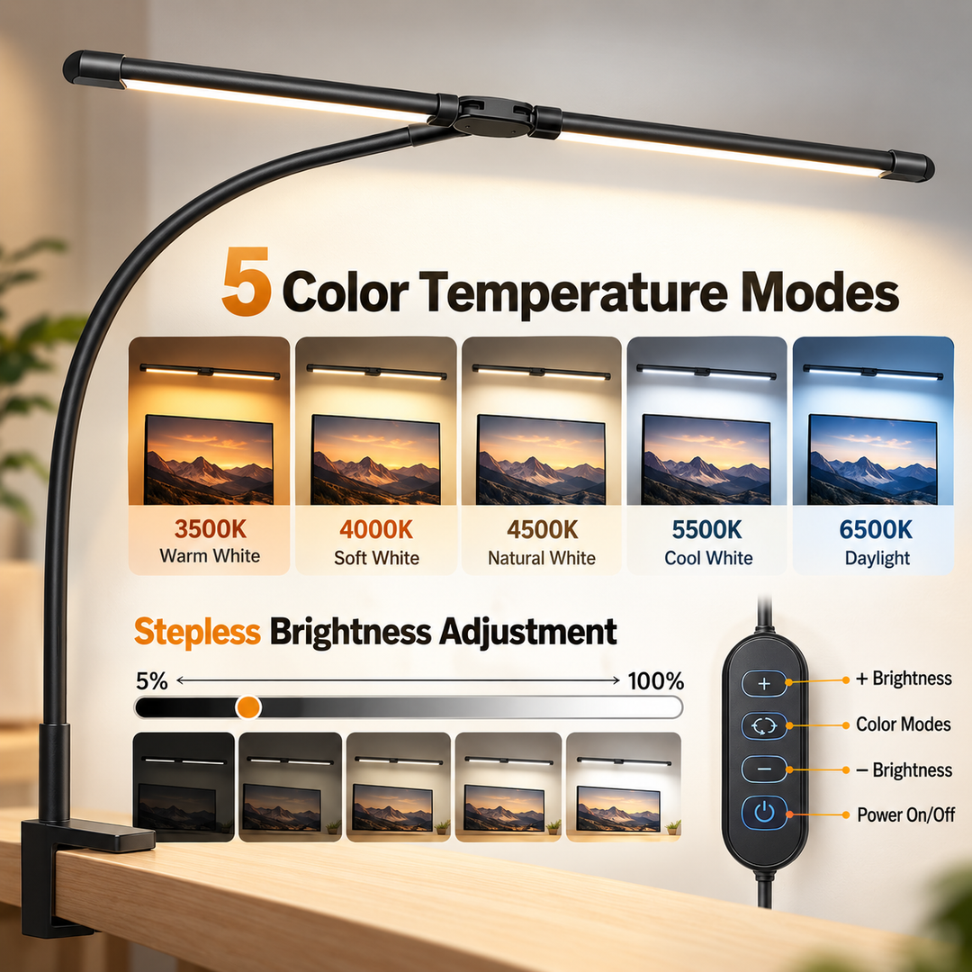 Double Head LED Desk Lamp Dimmable Eye Care Light for Study