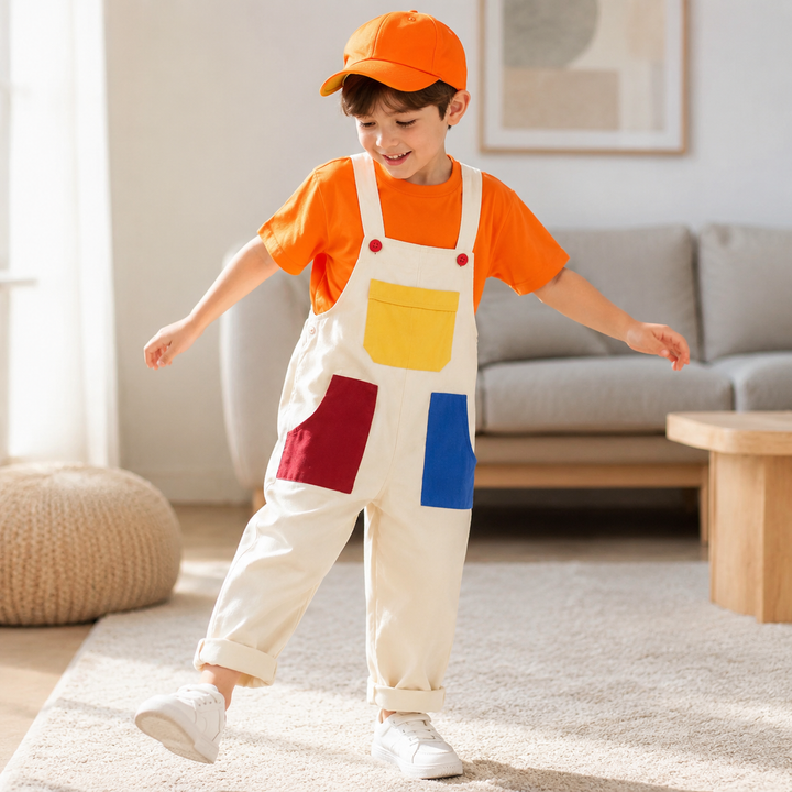 Kids Super Mario Overalls Costume Set with Cap Halloween