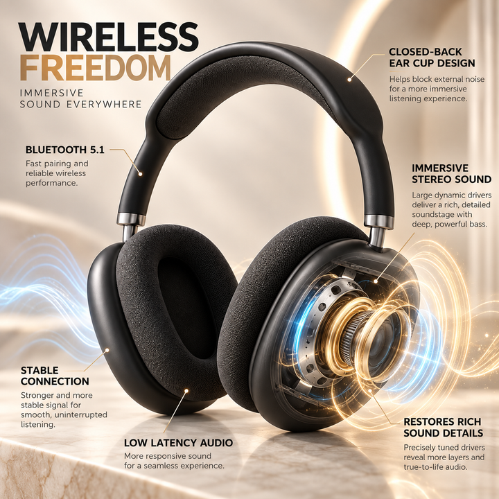 Wireless Bluetooth Headphones HiFi Stereo Active Noise Cancelling
