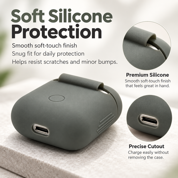 Protective Case for AirPods Shockproof Silicone Cover with Keychain
