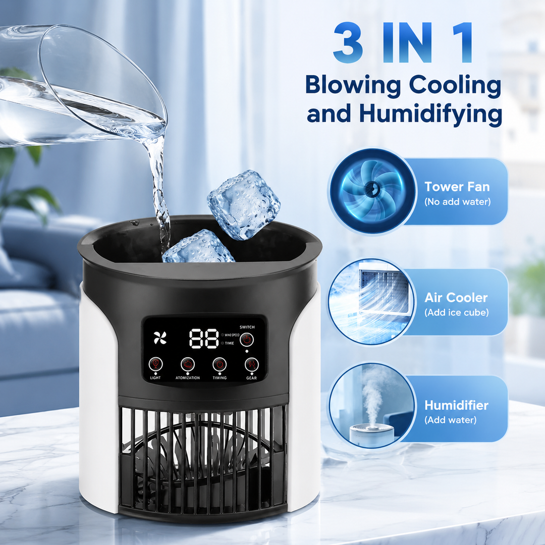 Portable 3-in-1 Air Conditioner Fan Humidifier with Night Light and 6 Speeds