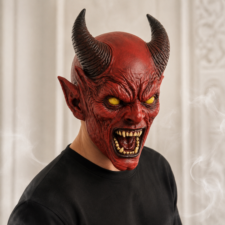 Red Horned Demon Full Head Latex Mask Halloween Scary