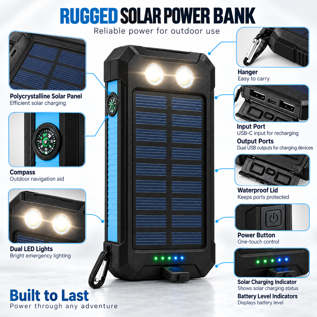 Solar Power Bank Waterproof High Capacity Portable Charger