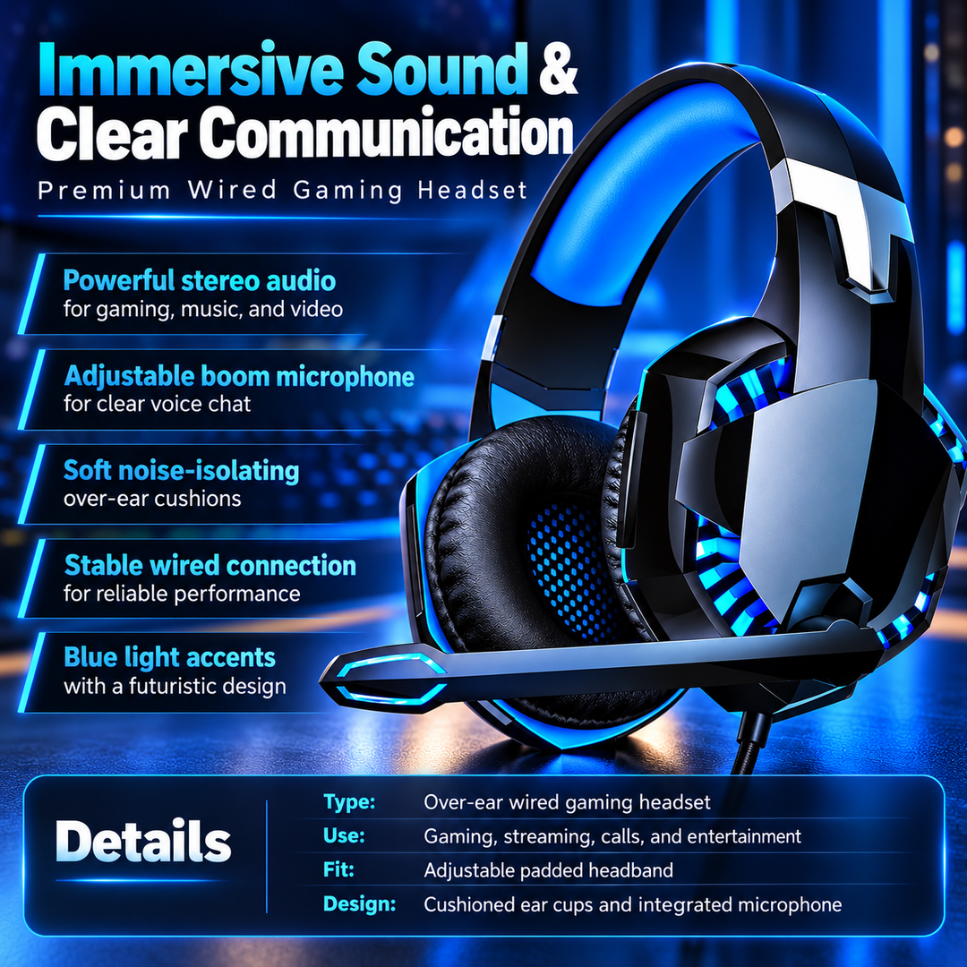 Gaming Headphones Over Ear Stereo Headset Mic for PC PS Xbox