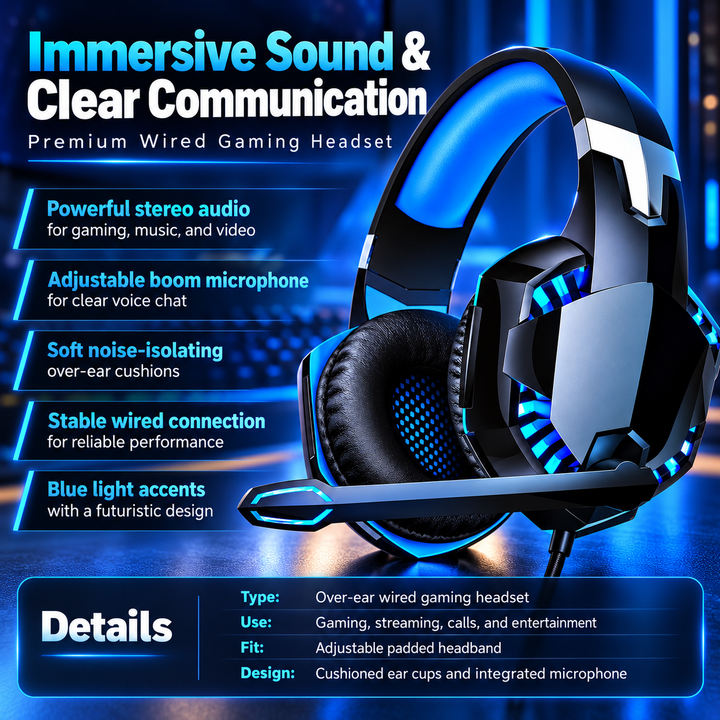 Gaming Headphones Over Ear Stereo Headset Mic for PC PS Xbox