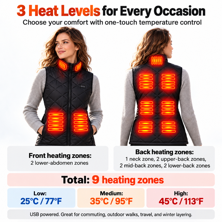 Womens Heated Waistcoat 9 Heating Zones Rechargeable Gilet