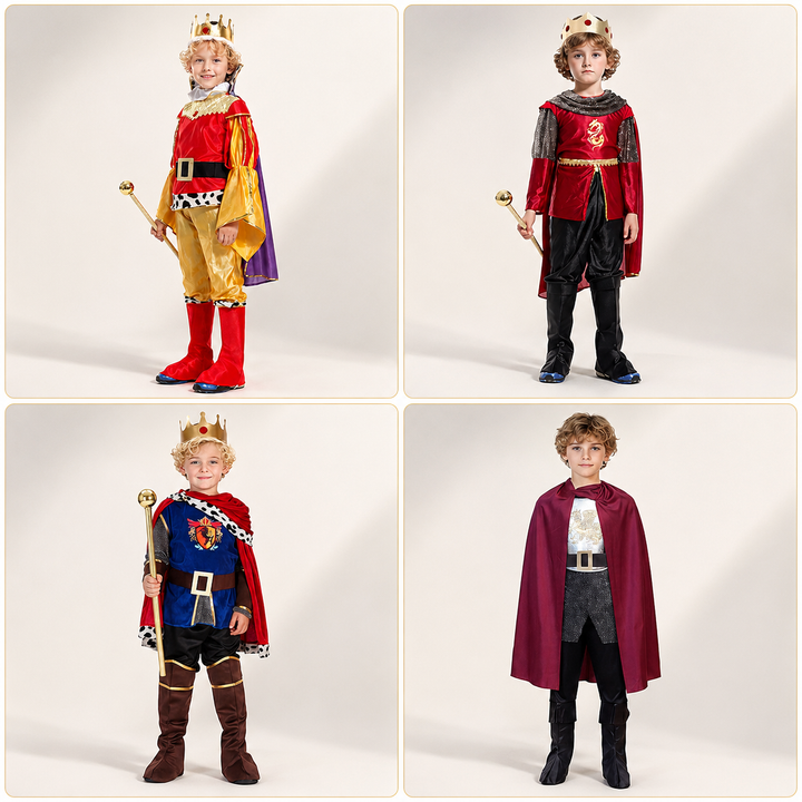 Kids King Costume with Crown and Cape Halloween Boys