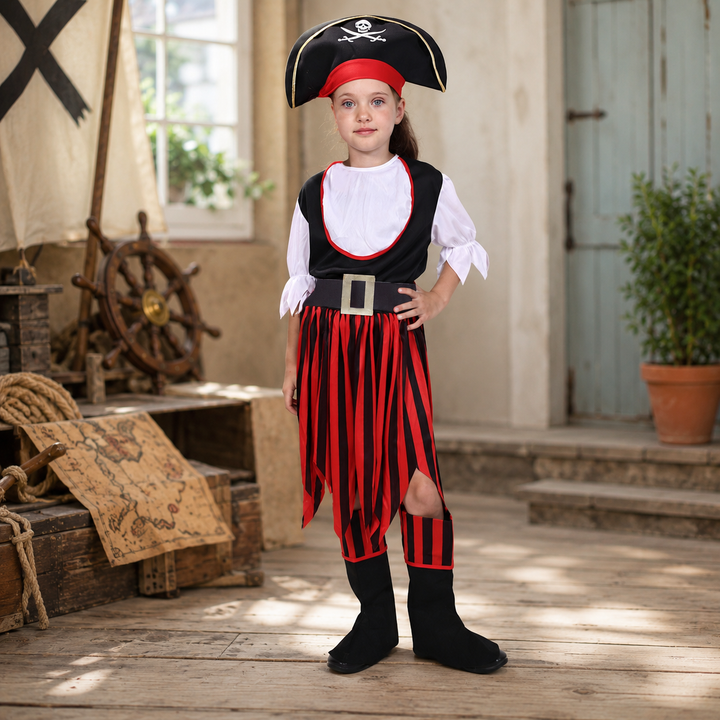 Kids Pirate Captain Costume with Hat Halloween Boys Girls