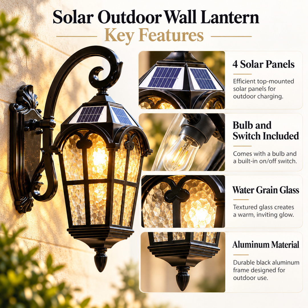 Solar Outdoor Wall Light Waterproof Vintage Lantern Remote