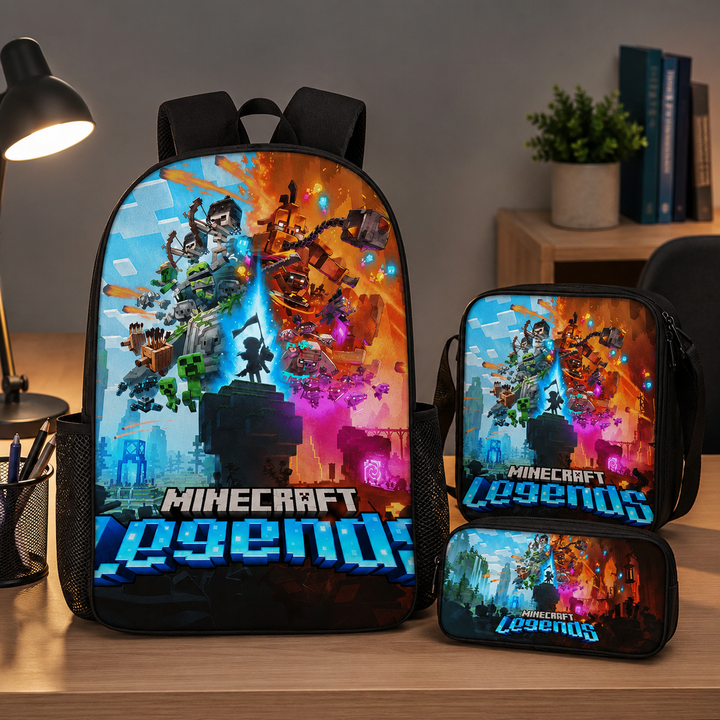 Minecraft Legends Boys 3-Piece School Backpack Set with Lunch Bag &amp; Pencil Case