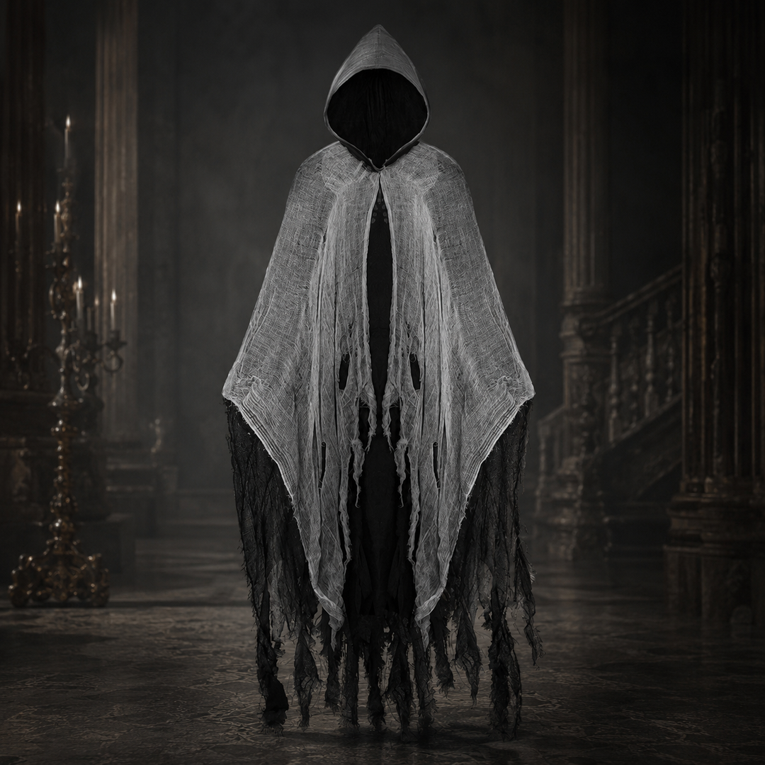 Adult Tattered Hooded Cloak Cape Grim Reaper Costume