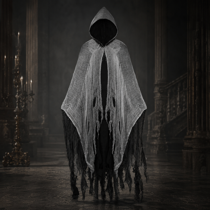 Adult Tattered Hooded Cloak Cape Grim Reaper Costume