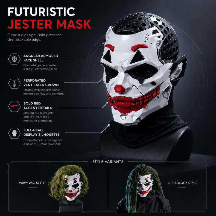 Cyberpunk Clown Mask with Wig Halloween Cosplay Adult