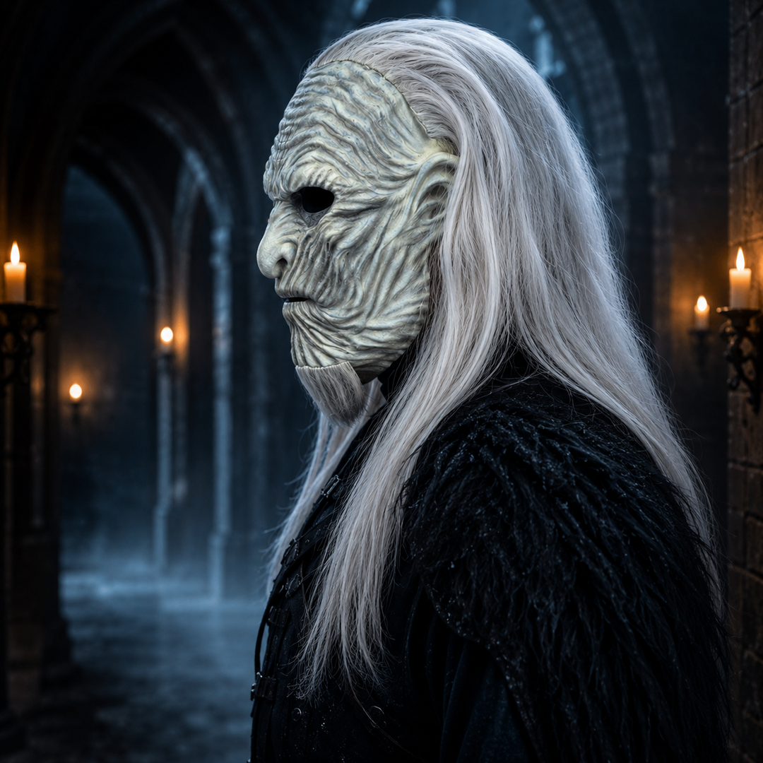White Walker Mask with Long Hair Halloween Horror Scary