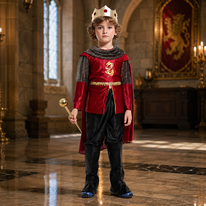 Kids King Costume with Crown and Cape Halloween Boys