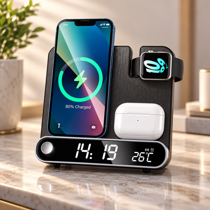 3 in 1 Wireless Charging Station Alarm Clock Dock for Apple