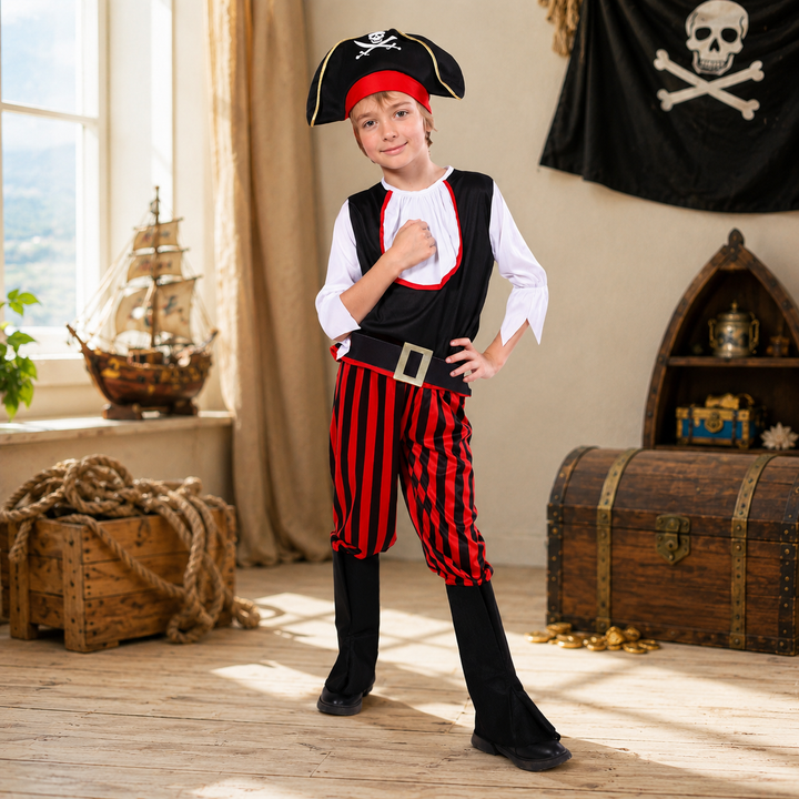 Kids Pirate Captain Costume with Hat Halloween Boys Girls