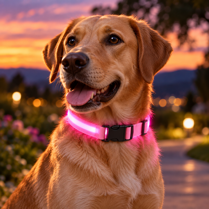 Light Up Dog Collar Rechargeable LED Flashing Adjustable Night Safe