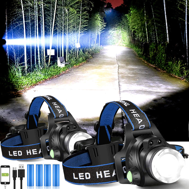 Rechargeable LED Headlamp with Dual Batteries