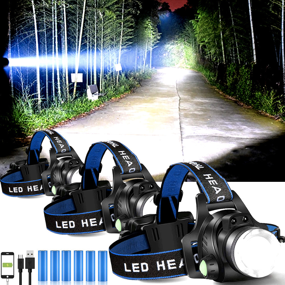 Rechargeable LED Headlamp with Dual Batteries