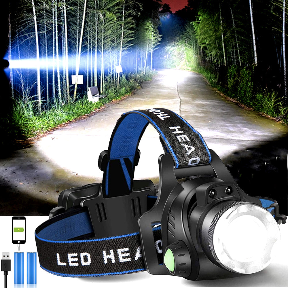Rechargeable LED Headlamp with Dual Batteries