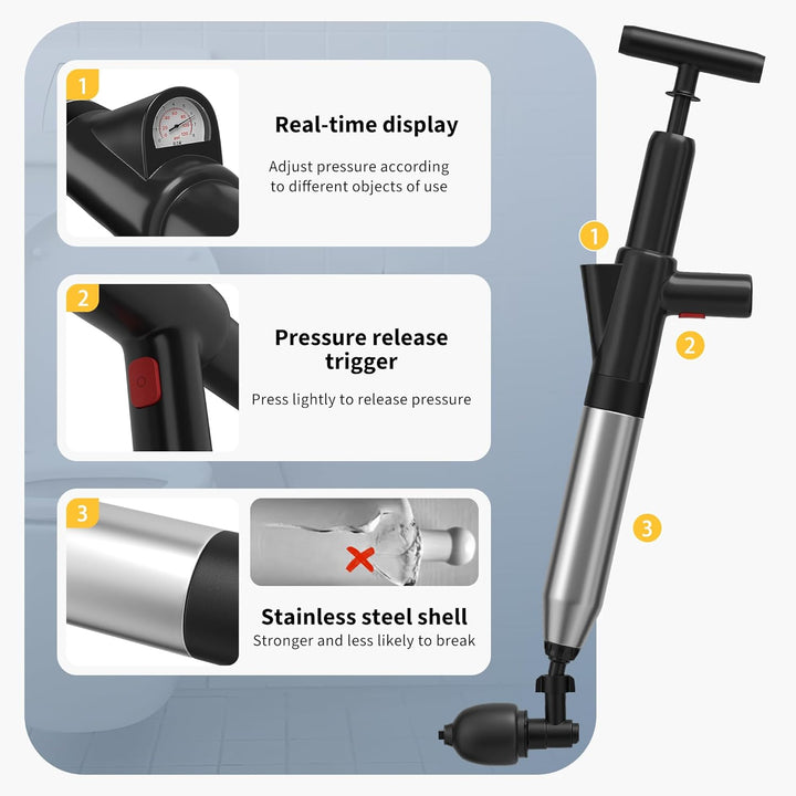 Toilet Plunger High Pressure Handle Unclogger