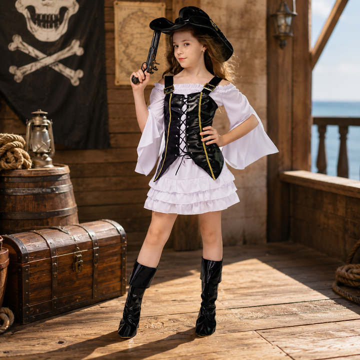 Girls Pirate Captain Costume Dress Halloween Kids