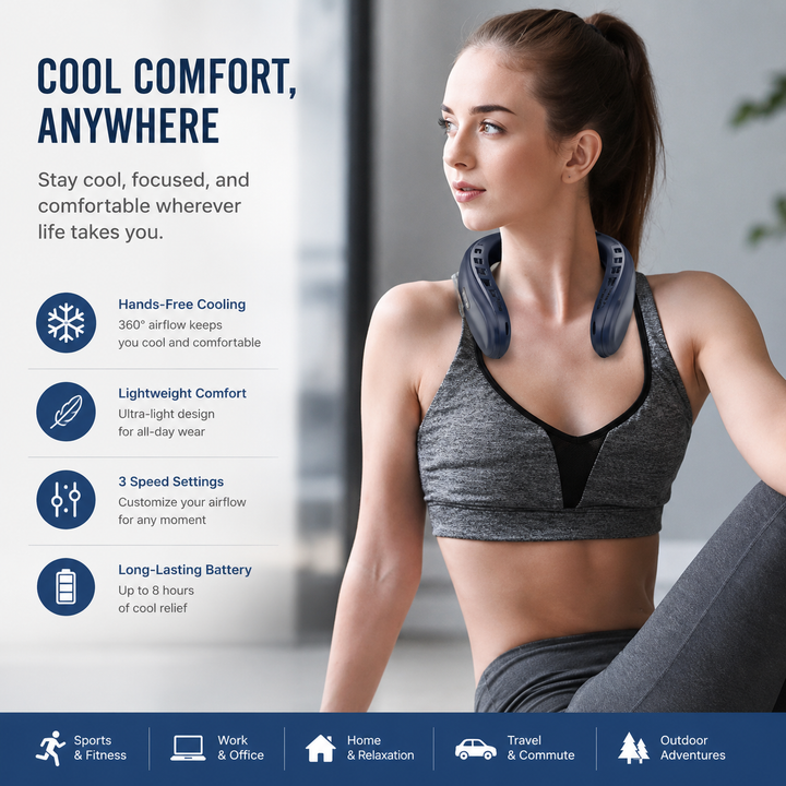 Bladeless Neckband Personal Cooling Fan Wearable Hands-Free Fan