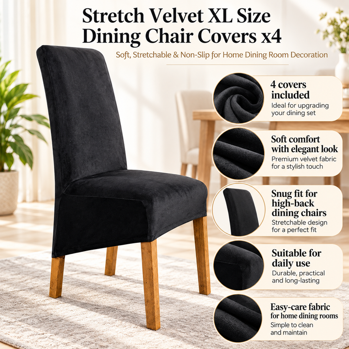 Stretch Velvet Dining Chair Covers Soft Non Slip Seat Protectors
