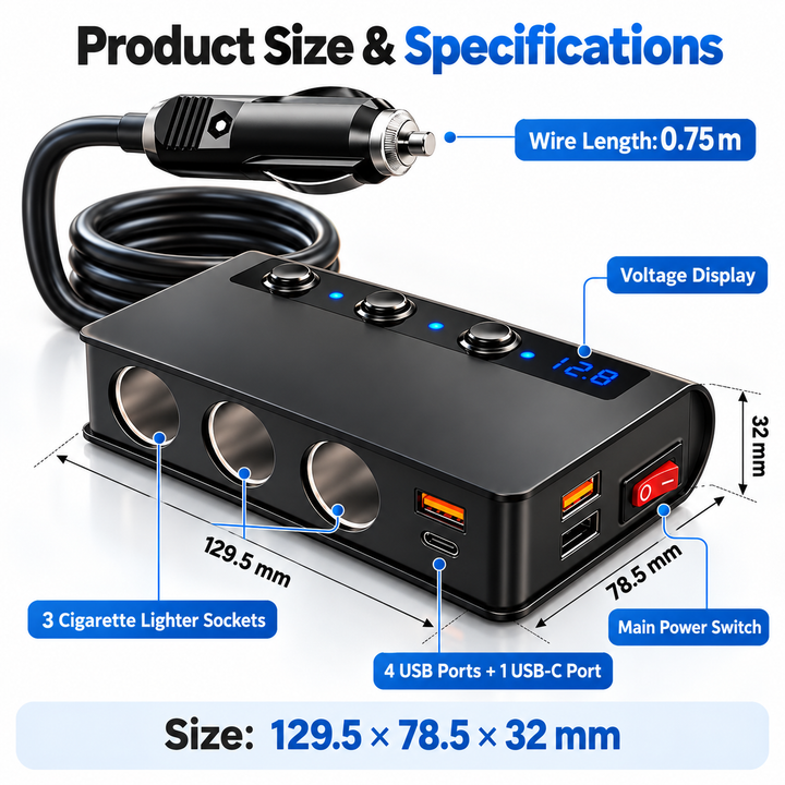 4 Port Car Charger Adapter Cigarette Lighter Socket Splitter USB